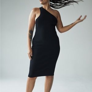 ZARA ribbed one shoulder midi dress